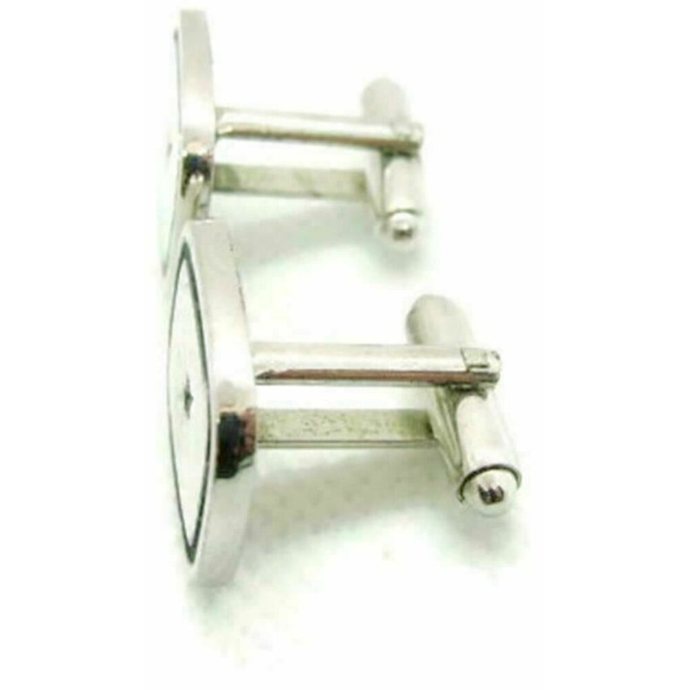 Men Vintage Cufflinks Rectangle Black Enamel Star Center Bullet Silver To - Picture 2 of 12